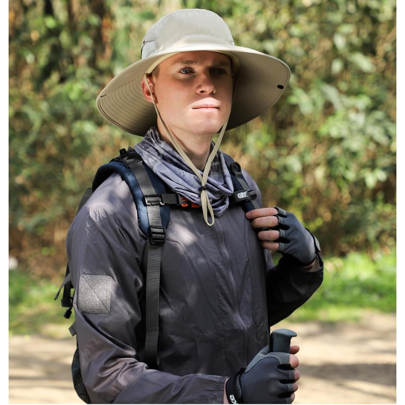UPF50+ wide brim sun hat for men women outdoor activities