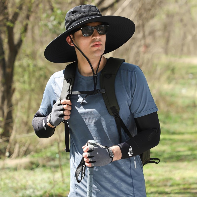 UPF50+ Adjustable Wide Brim Sun Hat for Men Women UPF50+ adjustable wide brim sun hat for men women, ventilated packable bucket hat for safari, hiking and fishing