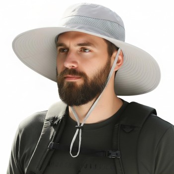 Unisex Wide Brim Sun Hat UPF50+ UV Protection Ventilated Packable Fishing Safari Hiking Hat with Adjustable Drawstring