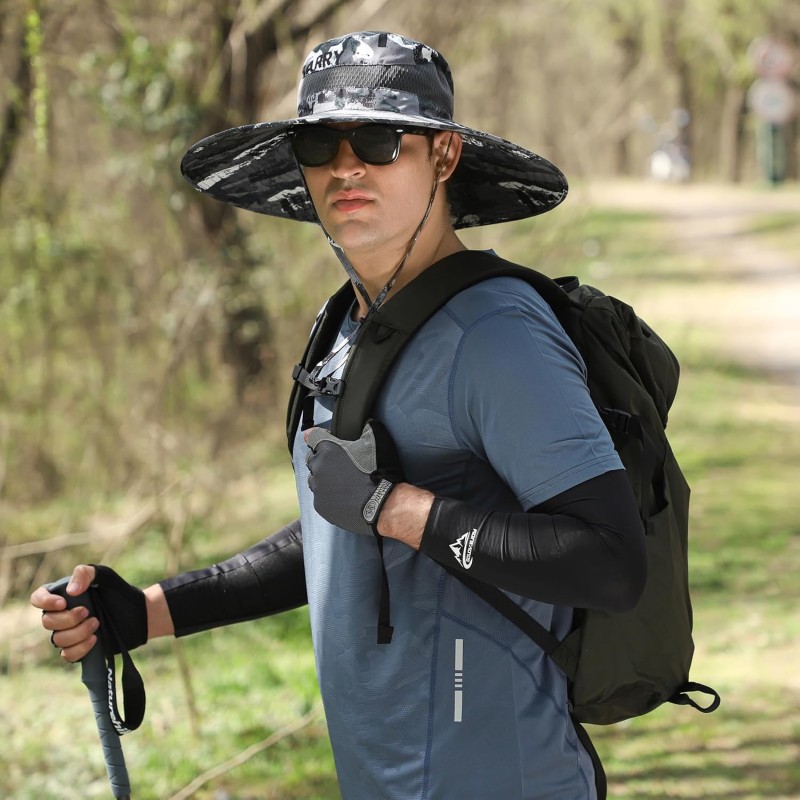 Wide brim sun hat with UPF50+ UV protection for men and women outdoor use