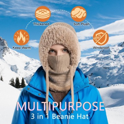 Women's Winter Knitted Hooded Balaclava Fleece Lined Khaki Women's Khaki Fleece Lined Hooded Balaclava Winter Neck Warmer
