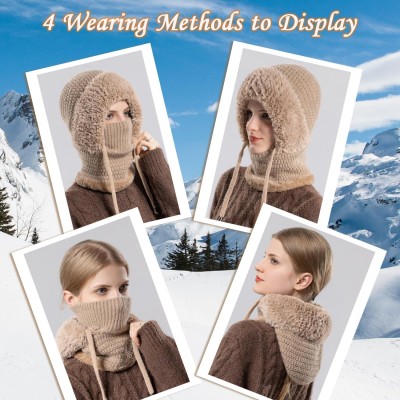 Women's Winter Knitted Hooded Balaclava Fleece Lined Khaki Women's Khaki Fleece Lined Hooded Balaclava Winter Neck Warmer