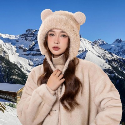 Womens Khaki Sherpa Fleece Lined Ponytail Beanie Ski Hat Womens Khaki Sherpa Fleece Lined Ponytail Beanie Ear Flap Ski Hat