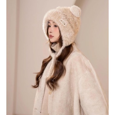 Womens Khaki Sherpa Fleece Lined Ponytail Beanie Ski Hat Womens Khaki Sherpa Fleece Lined Ponytail Beanie Ear Flap Ski Hat