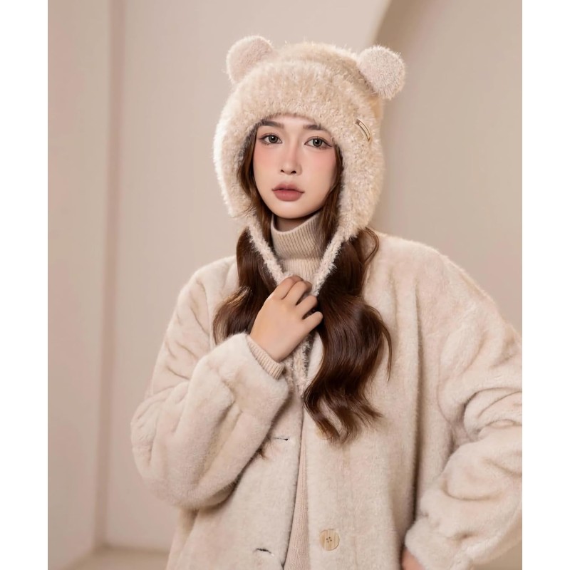Womens Khaki Sherpa Fleece Lined Ponytail Beanie Ski Hat Womens Khaki Sherpa Fleece Lined Ponytail Beanie Ear Flap Ski Hat