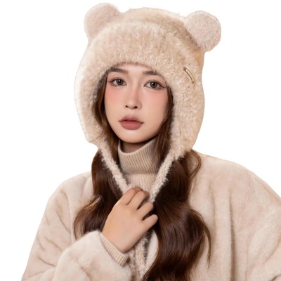 Womens Khaki Sherpa Fleece Lined Ponytail Beanie Ski Hat Womens Khaki Sherpa Fleece Lined Ponytail Beanie Ear Flap Ski Hat