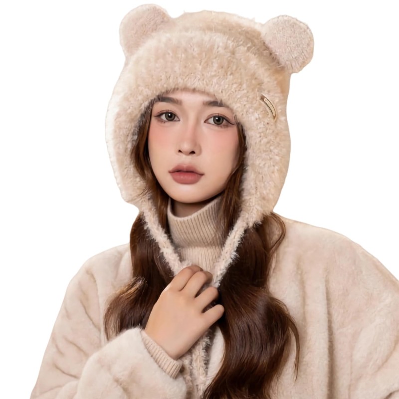 Womens Khaki Sherpa Fleece Lined Ponytail Beanie Ski Hat Womens Khaki Sherpa Fleece Lined Ponytail Beanie Ear Flap Ski Hat