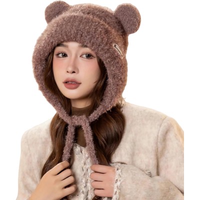 Reddish Brown Peruvian Women's Ponytail Beanie with Ear Flaps