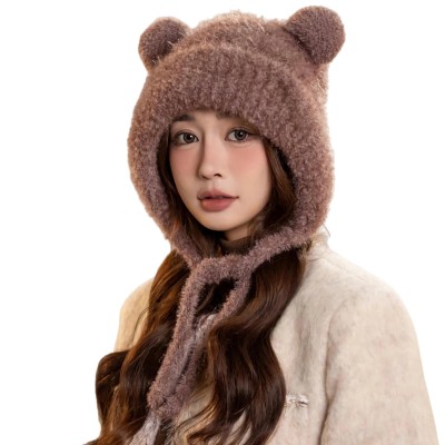 Reddish Brown Peruvian Women's Ponytail Beanie with Ear Flaps