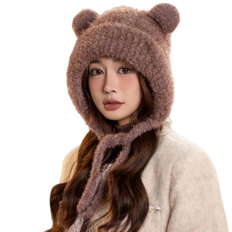 Reddish Brown Peruvian Women's Ponytail Beanie with Ear Flaps