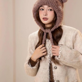 Women's Warm Winter Ponytail Beanie, Fleece Lined Ear Flap Sherpa Hat, Reddish Brown Peruvian Ski Snow Cap Women's Warm Winter Ponytail Beanie, Fleece Lined Ear Flap Sherpa Hat, Reddish Brown Peruvian Ski Snow Cap