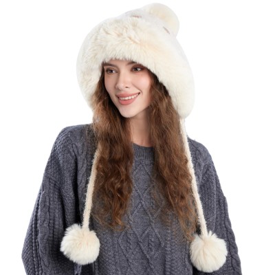 Women's Beige Knit Peruvian Winter Beanie with 3 Pompoms