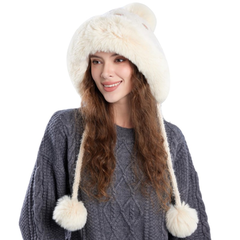 Women's Beige Knit Peruvian Winter Beanie with 3 Pompoms