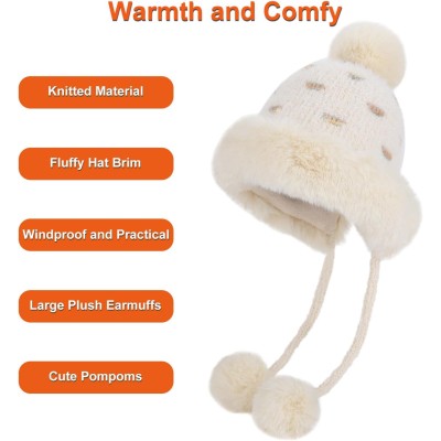 Women's Beige Knit Peruvian Winter Beanie with 3 Pompoms