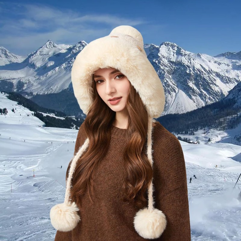 Women's Beige Knit Peruvian Winter Beanie with 3 Pompoms