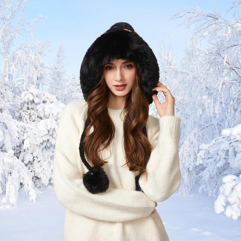 Black Peruvian Sherpa Lined Ponytail Beanie with Ear Flaps