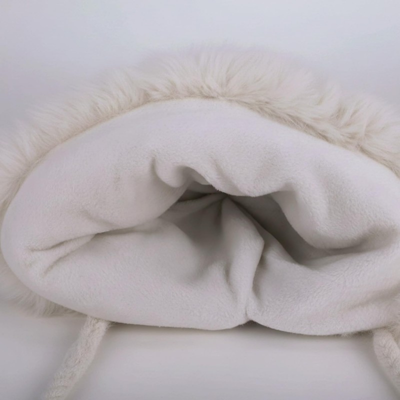 Women’s Cream White Peruvian Winter Beanie: Fleece Lined Ski Hat Women’s Cream White Peruvian Winter Beanie with Fleece Lining, Ponytail Cut, and 3 Pompoms