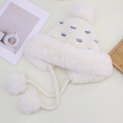Women’s Cream White Peruvian Winter Beanie: Fleece Lined Ski Hat Women’s Cream White Peruvian Winter Beanie with Fleece Lining, Ponytail Cut, and 3 Pompoms