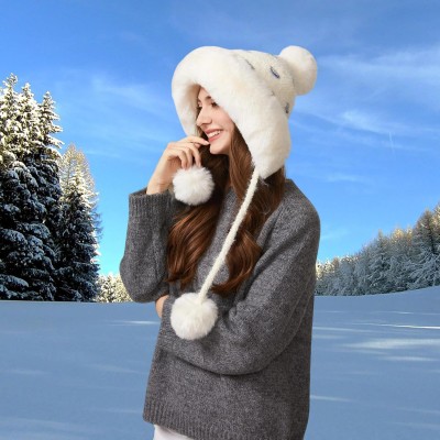 Women’s Cream White Peruvian Winter Beanie: Fleece Lined Ski Hat Women’s Cream White Peruvian Winter Beanie with Fleece Lining, Ponytail Cut, and 3 Pompoms
