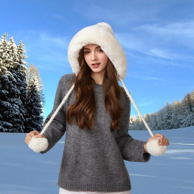 Women’s Cream White Peruvian Winter Beanie: Fleece Lined Ski Hat Women’s Cream White Peruvian Winter Beanie with Fleece Lining, Ponytail Cut, and 3 Pompoms