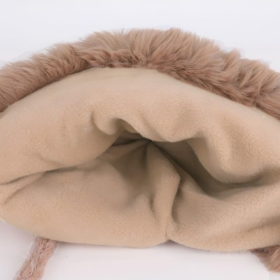 Women's Khaki Winter Ponytail Beanie with Ear Flaps and 3 Pompoms