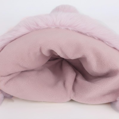 Women's Pink Sherpa Ponytail Beanie with Ear Flaps and Pompoms