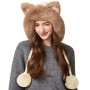 Women's Winter Warm Fleece Lined Ponytail Beanie Ear Flap Peruvian Ski Hat Beige
