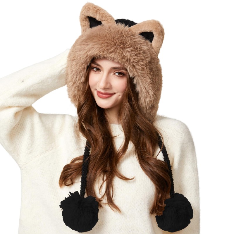 Women’s Winter Ponytail Beanie Ski Hat Women’s winter ponytail beanie knit ear flap fleece lined peruvian ski hat black with khaki ears