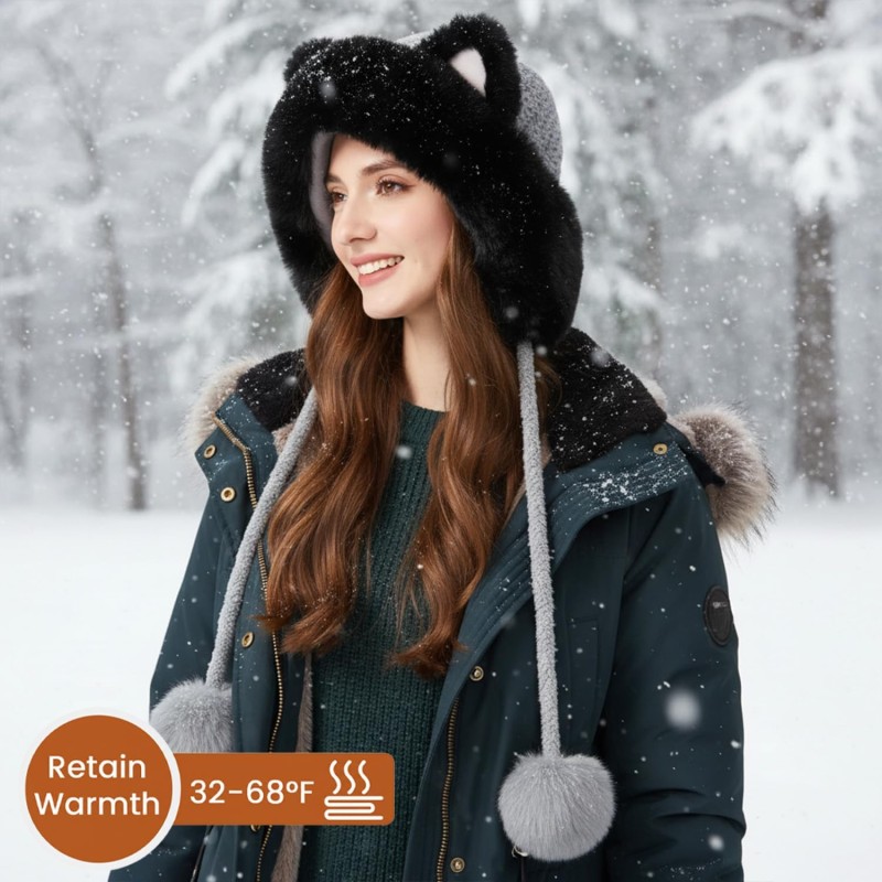Women's Gray Peruvian Ear Flap Ponytail Beanie with Sherpa Fleece Lining