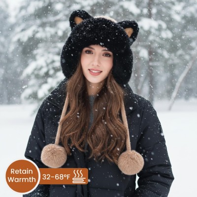 Women's Khaki Fleece Lined Ponytail Beanie Ski Hat with Ear Flaps