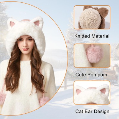 Women's Pink Winter Sherpa Beanie with Ear Flaps and Ponytail Hole for Skiing