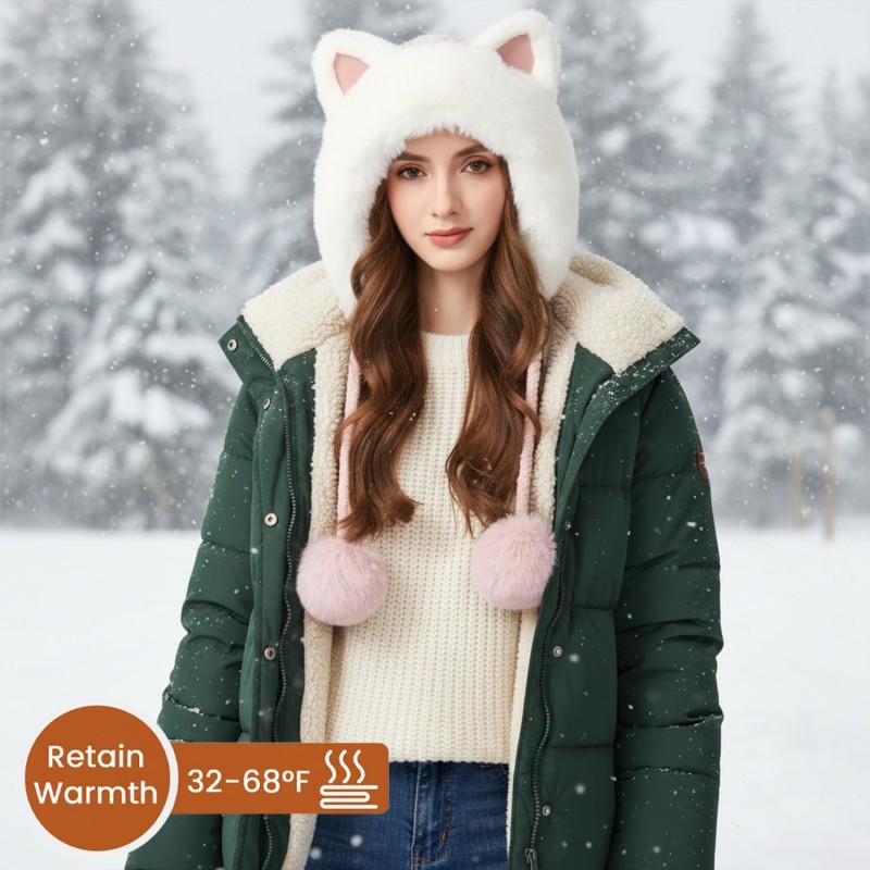 Women's Pink Winter Sherpa Beanie with Ear Flaps and Ponytail Hole for Skiing
