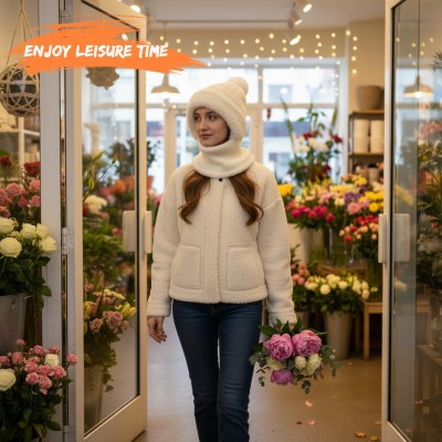 Women's Cream White Fleece Lined Knitted Balaclava Hooded Beanie Women's cream white fleece lined knitted balaclava hooded beanie for winter