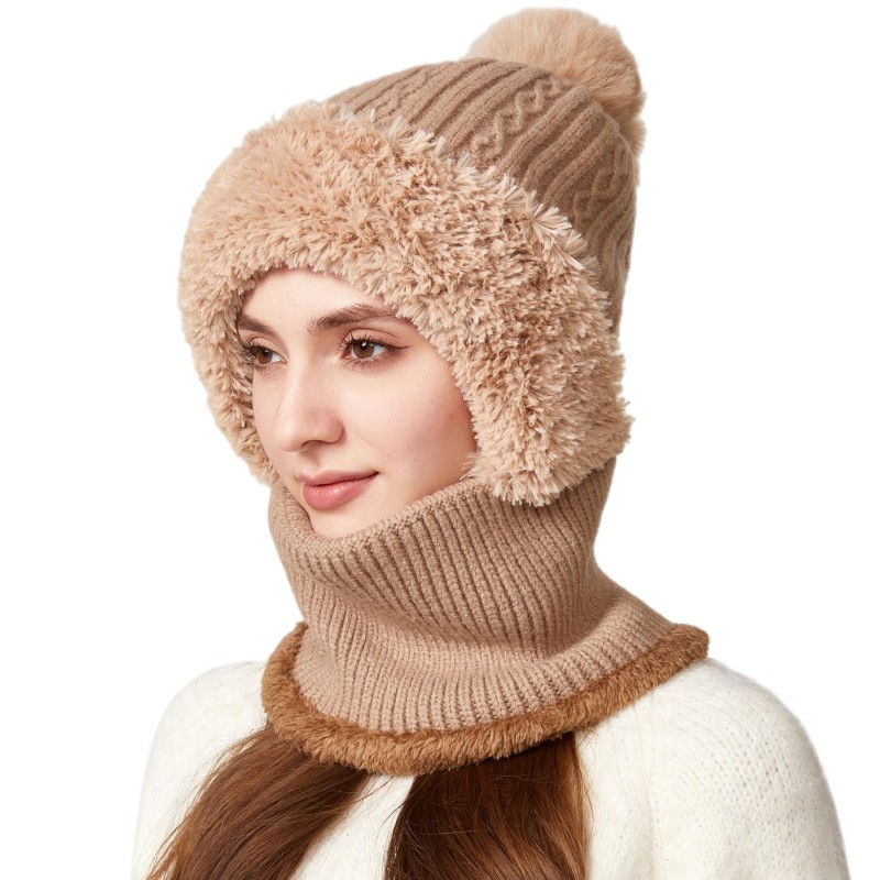 Khaki Fleece Lined Knitted Hooded Balaclava One Piece