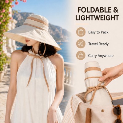 Beige Women's 2-in-1 Adjustable Wide Brim UV Protection Sun Hat for Hiking, Safari, Garden