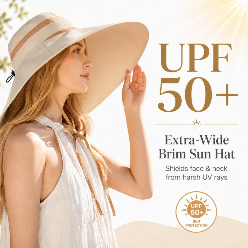 Beige Women's 2-in-1 Adjustable Wide Brim UV Protection Sun Hat for Hiking, Safari, Garden