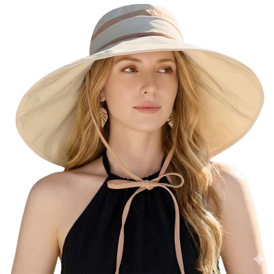 Beige Women's 2-in-1 Adjustable Wide Brim UV Protection Sun Hat for Hiking, Safari, Garden