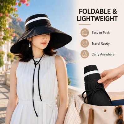 Women’s 2-in-1 Wide Brim UV Protection Bucket Sun Hat (Black) Women's black 2-in-1 UV protection bucket sun hat with detachable crown for hiking, garden, and safari