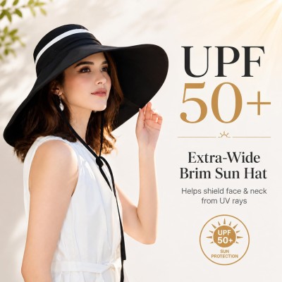 Women’s 2-in-1 Wide Brim UV Protection Bucket Sun Hat (Black) Women's black 2-in-1 UV protection bucket sun hat with detachable crown for hiking, garden, and safari