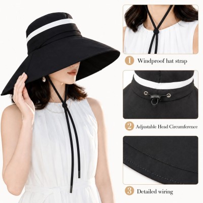 Women’s 2-in-1 Wide Brim UV Protection Bucket Sun Hat (Black) Women's black 2-in-1 UV protection bucket sun hat with detachable crown for hiking, garden, and safari