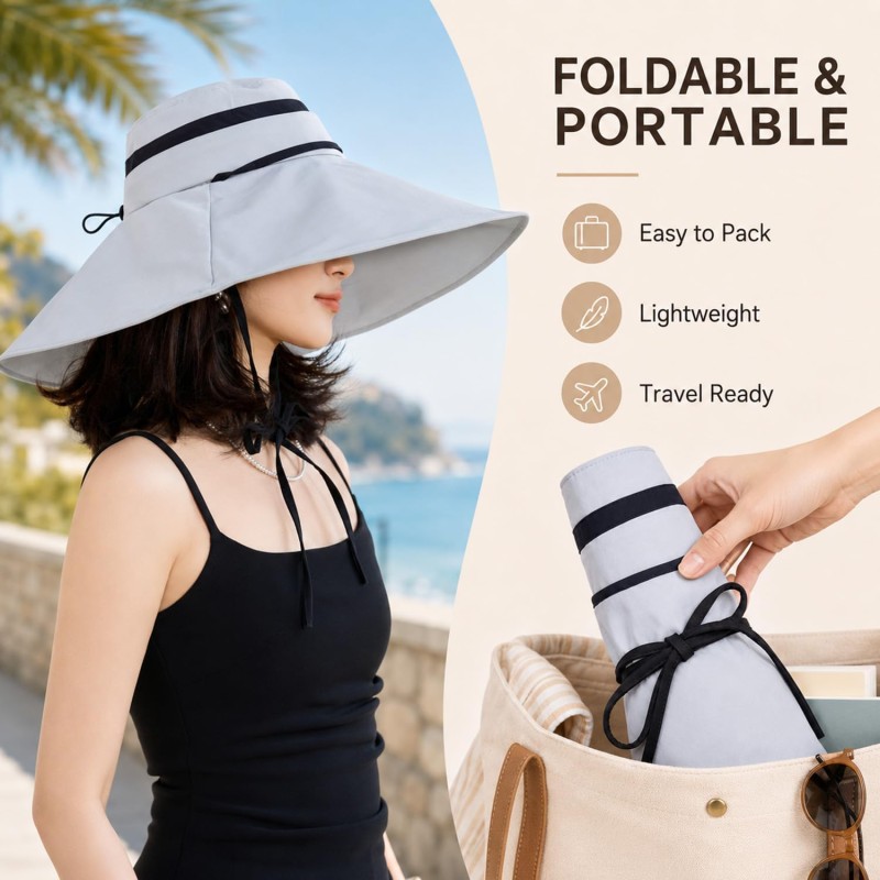 Women's gray wide brim convertible UV protection sun hat for hiking