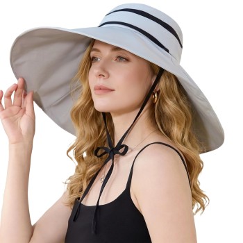 Women’s Gray Wide Brim Sun Hat: 2-in-1 Convertible UV Protection Bucket Hat for Hiking, Safari, Garden