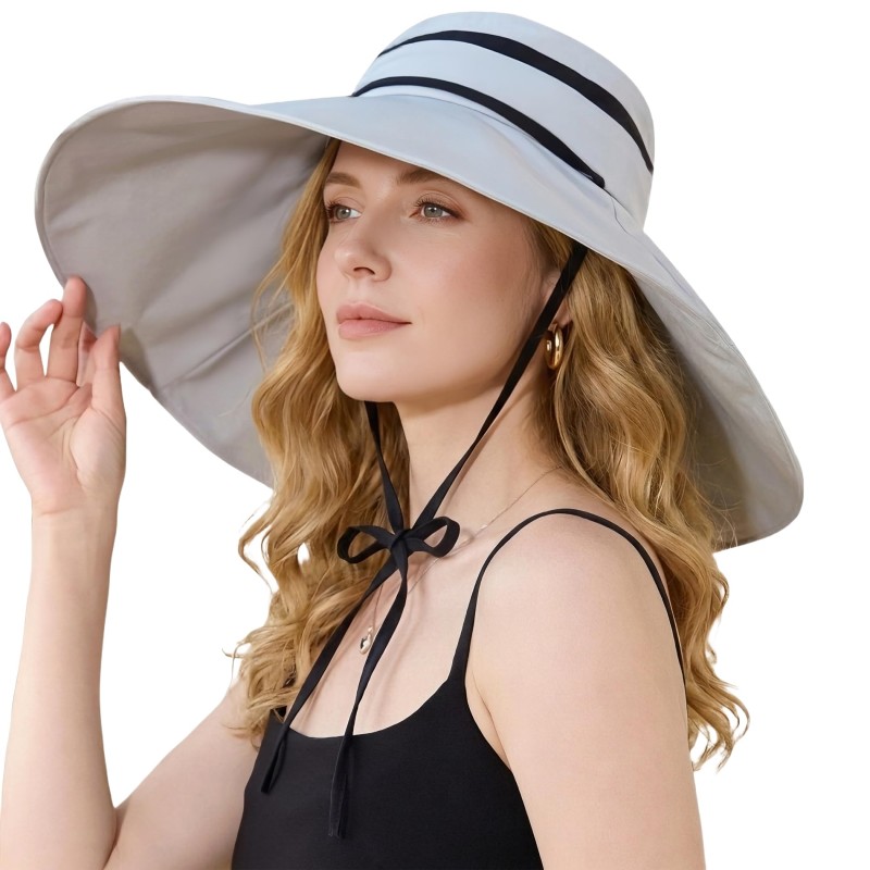 Women's gray wide brim convertible UV protection sun hat for hiking
