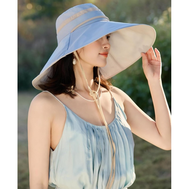 Women’s Lightblue 2-in-1 Wide Brim Sun Hat with UV Protection