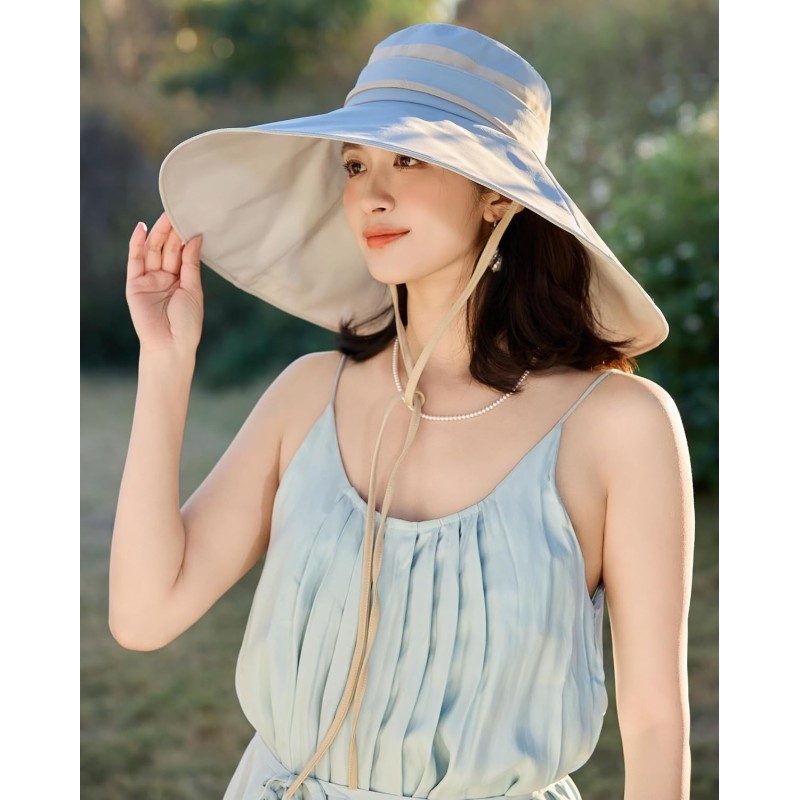 Women’s Lightblue 2-in-1 Wide Brim Sun Hat with UV Protection