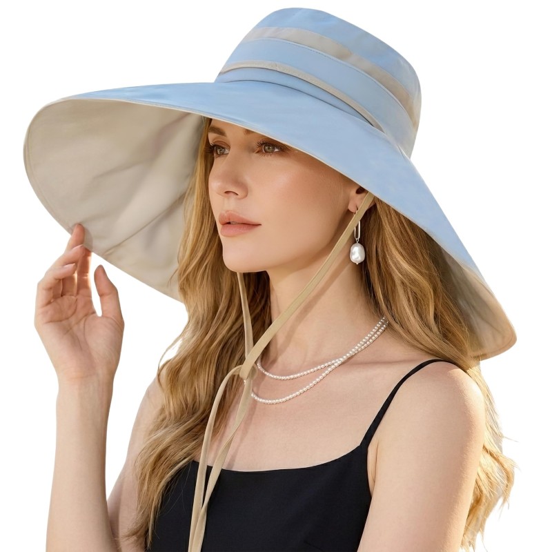 Women’s Lightblue 2-in-1 Wide Brim Sun Hat with UV Protection