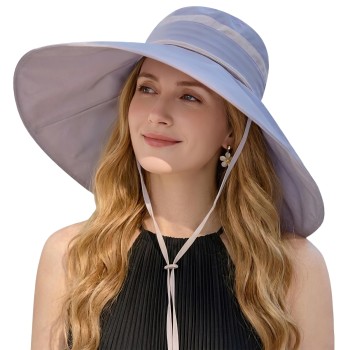 Women's Light Purple 2-in-1 Wide Brim Sun Hat UV Protection Detachable Crown for Hiking Fishing Garden