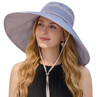 Women's light purple wide brim sun hat with detachable crown for UV protection