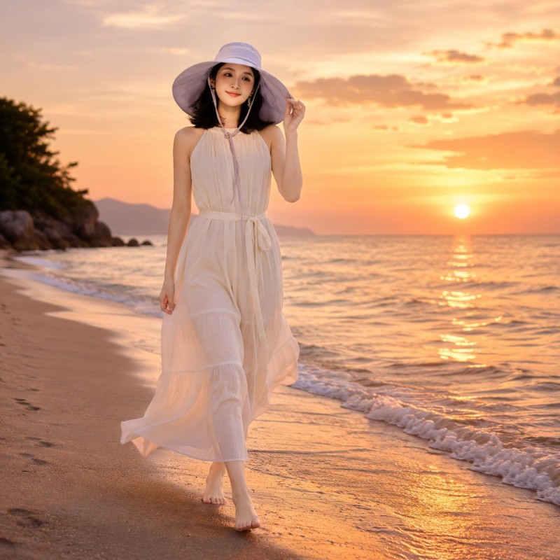 Women's light purple wide brim sun hat with detachable crown for UV protection