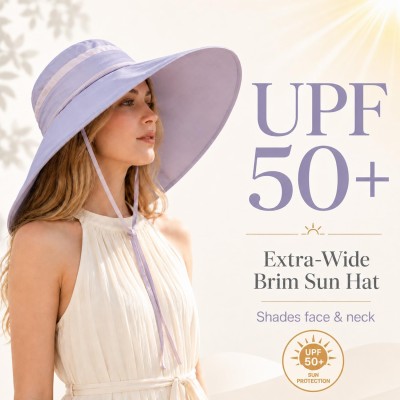 Women's light purple wide brim sun hat with detachable crown for UV protection